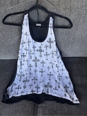 Vanity White & Black Cross Print Racerback Tank